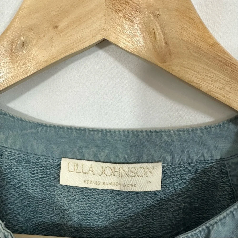 Ulla Johnson Dusty Teal Puff-Sleeve Lace-Up Top